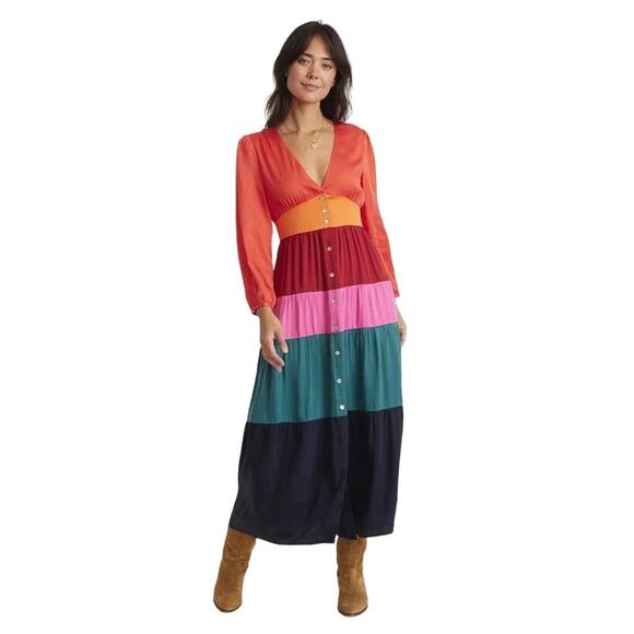 Marine Layer Maeve Colorblock Maxi Dress Multicolor TENCEL Pockets - Size XS - Picture 2 of 14